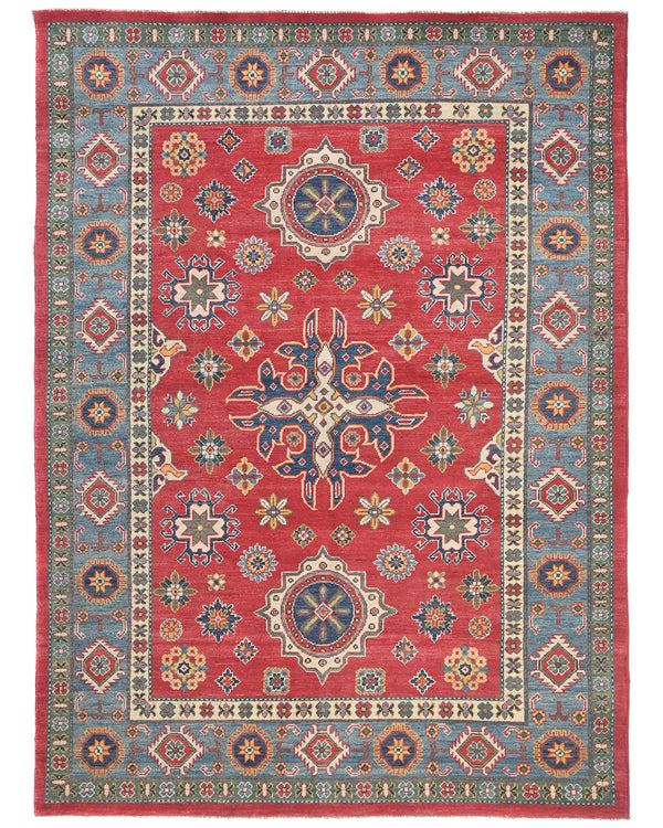 6x8 Red Kuba Afghan Hand Knotted Wool Area Rug